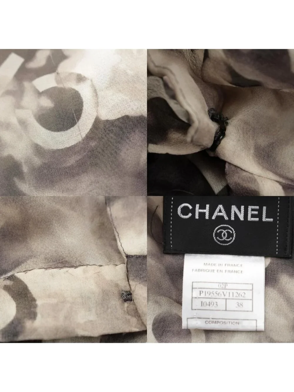 Chanel Coco Camellia Silk Ensemble Camisole Shawl Set Top Gray Black 38